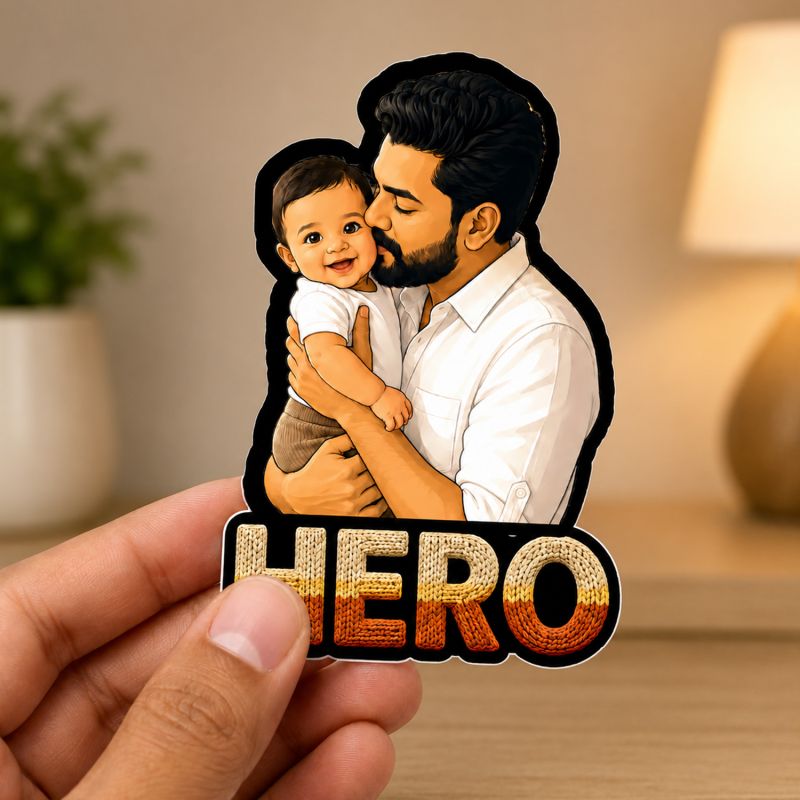 Personalized Dad Photo Fridge Magnet  Dad is My Hero Theme Gift for Father Custom with Photo Memorable